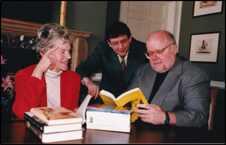 Finnish author Marta Tikkanen & Irish poet Paul Muldoon with Greg Gtenby in Dublin