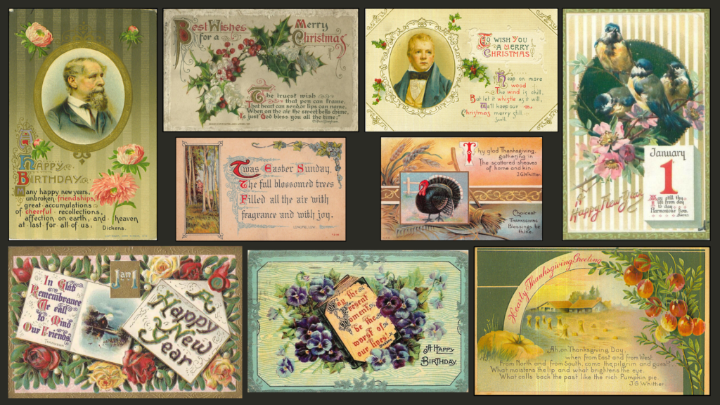 Antique Greeting Postcards with a literary theme