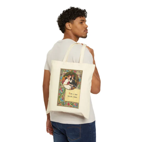 Vintage Themed Cotton Canvas Tote Bag- Paolo and Francesca from The Inferno - Image 4